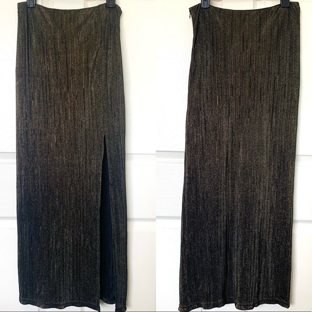 Moon River Chic Black and Gold Maxi Skirt